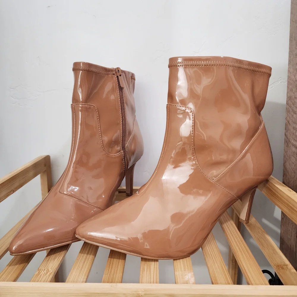 Torrid Brown‎ Patent Leather Pointed Toe Ankle Boots